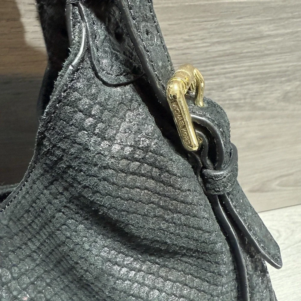Michael Kors Black Snakeskin Embossed Leather Hobo Shoulder‎ Bag Purse Genuine